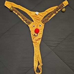Novelty Reindeer Thong with Jingle Bells - Yellow (Never Used)
